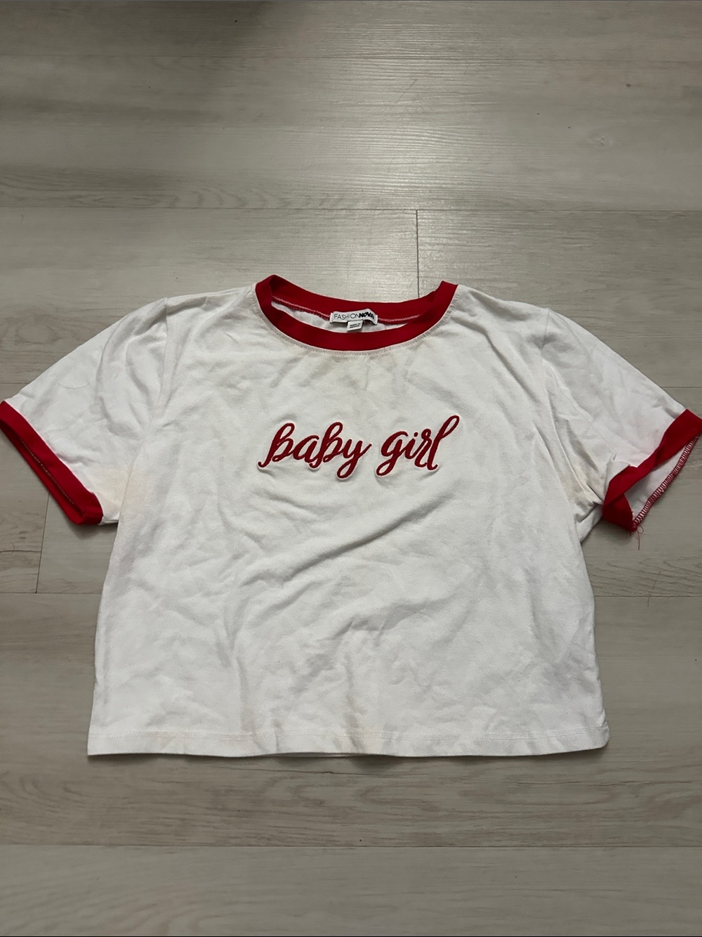 Fashion Nova White & Red 'Baby Girl' Crop Tee